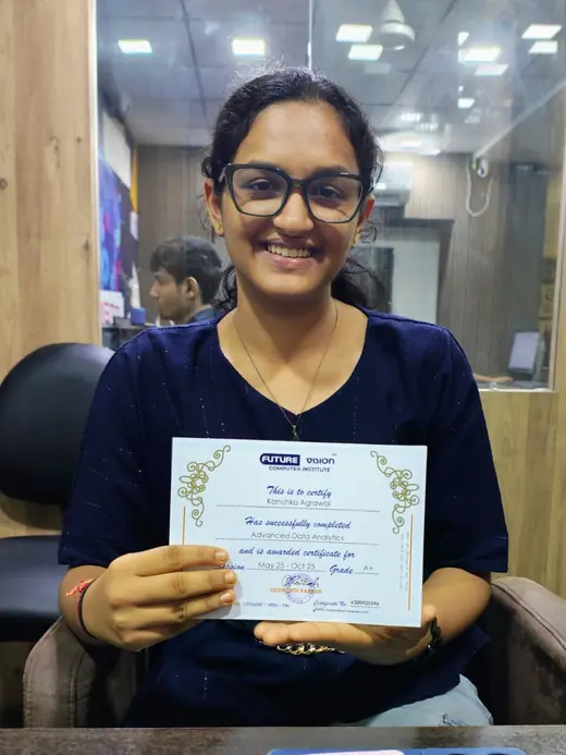 Kanishka Agarwal holding her Future Vision certificate