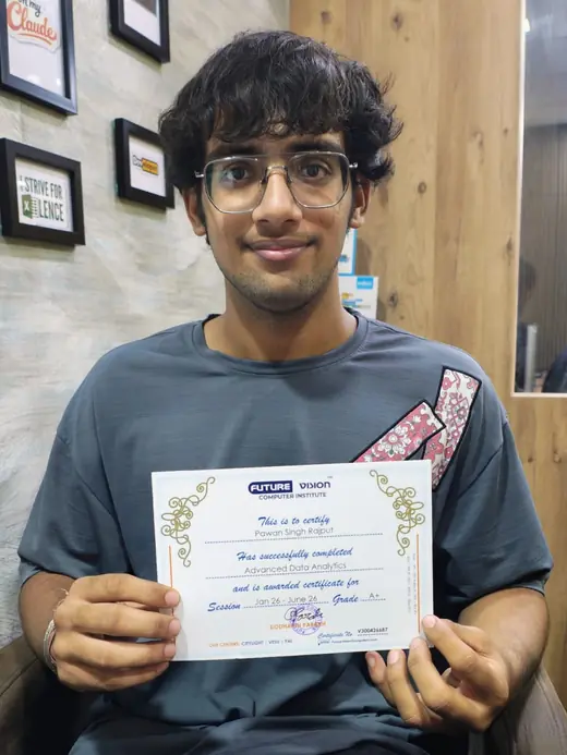 Pawan Singh Rajpurohit holding his Future Vision certificate