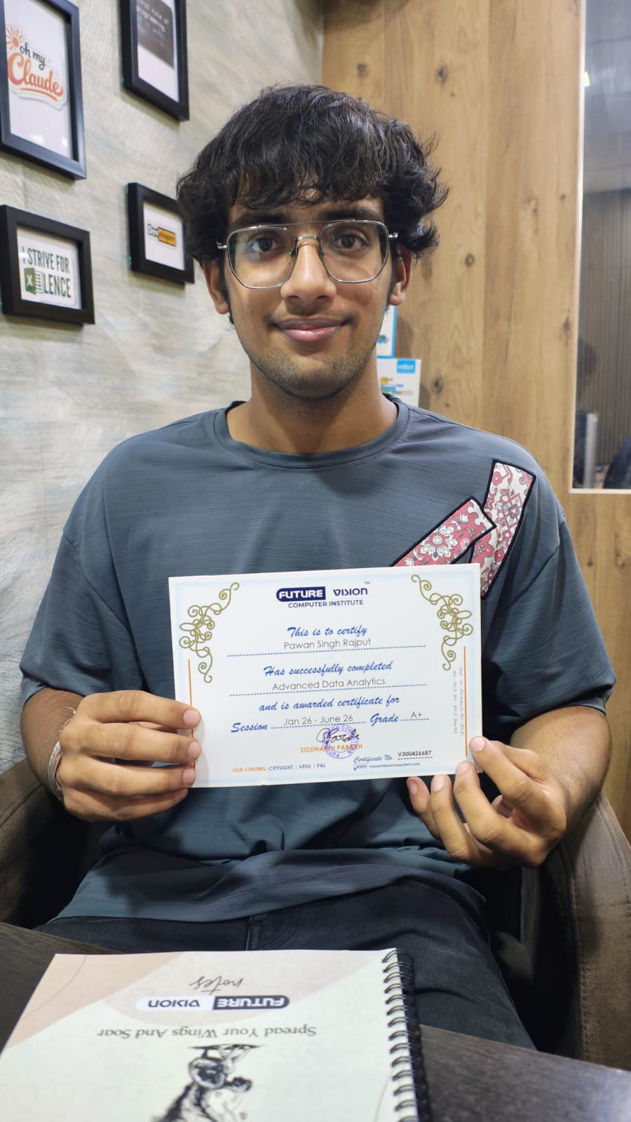 Pawan Singh Rajpurohit holding his Future Vision certificate