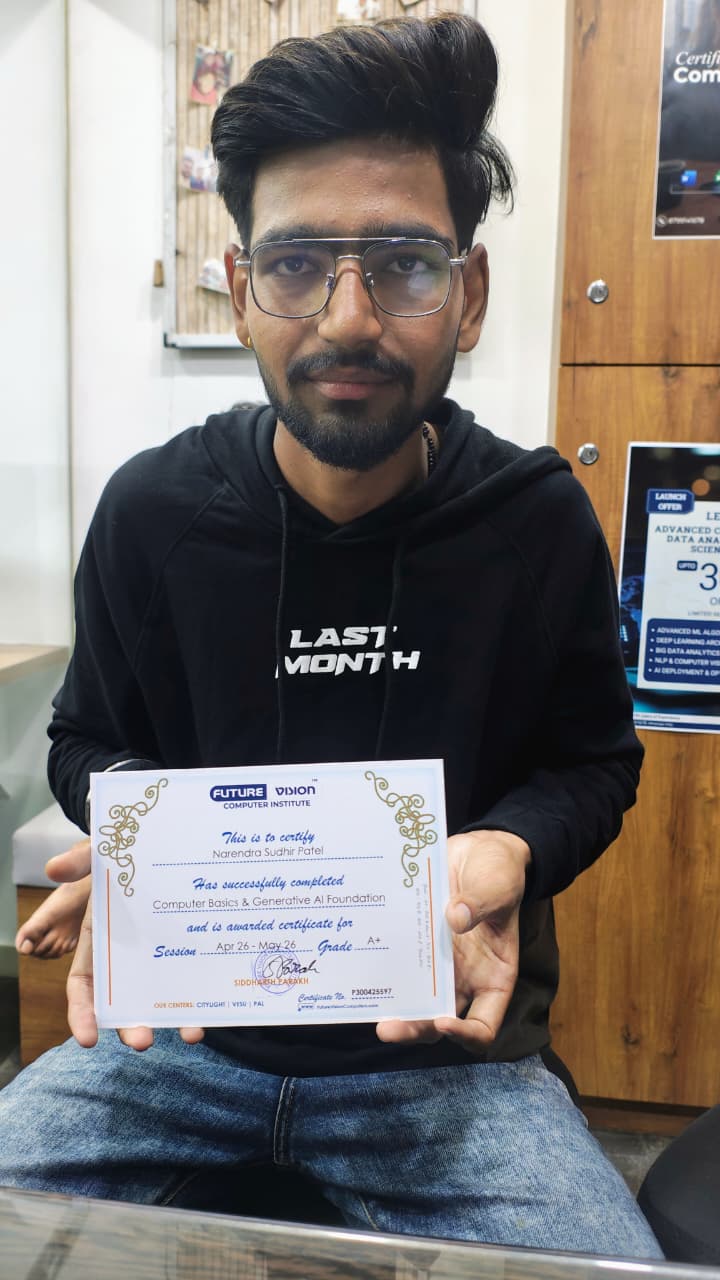 Narendra Patel holding his Future Vision certificate